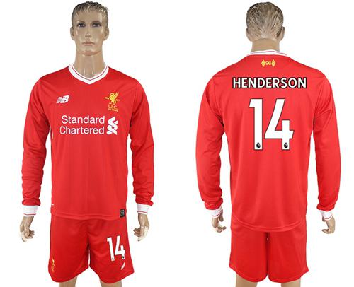 Liverpool #14 Henderson Home Long Sleeves Soccer Club Jersey